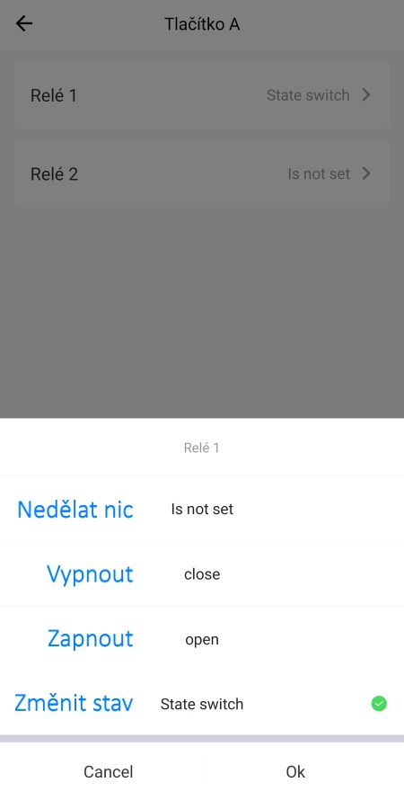 Nastavení funkce RF tlačítka
