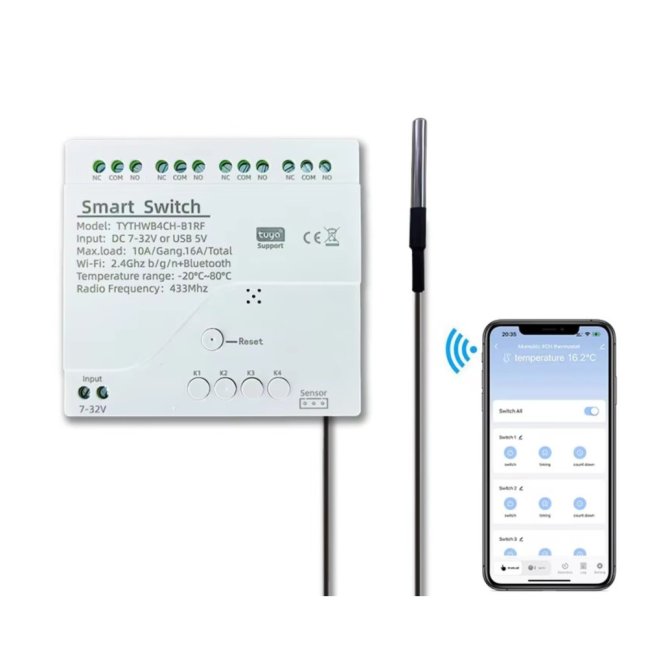 Wifi beznapěťový spínač 4CH s měřením teploty Smartica BS07W