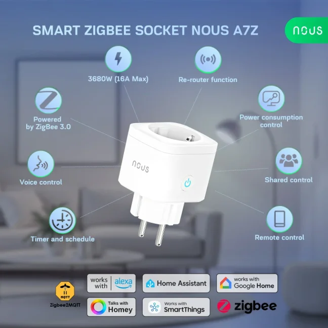 Nous A7Z ZigBee zásuvka s měřením spotřeby 16A