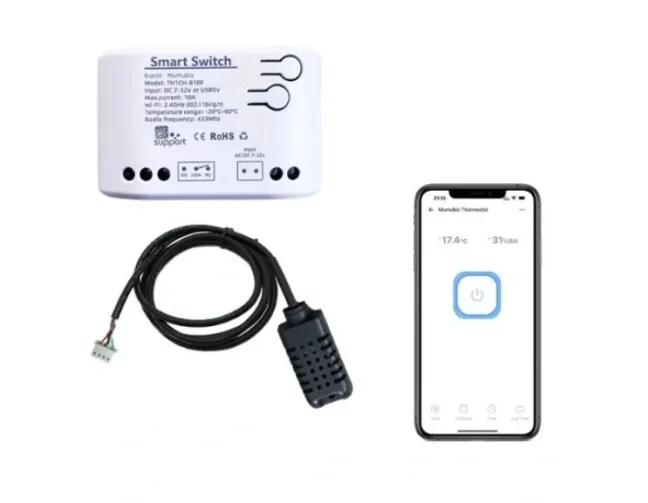 Wifi beznapäťový spínač 1CH s meraním teploty a vlhkosti Smartica BS10W