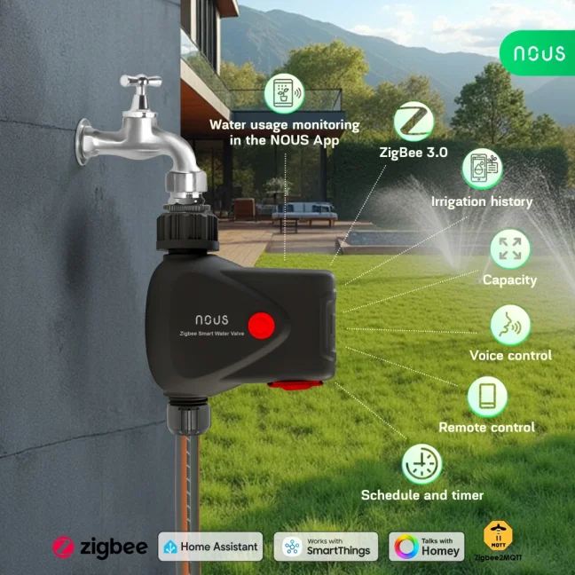Nous L14 Tuya Zigbee zavlažovací ventil s měřením průtoku