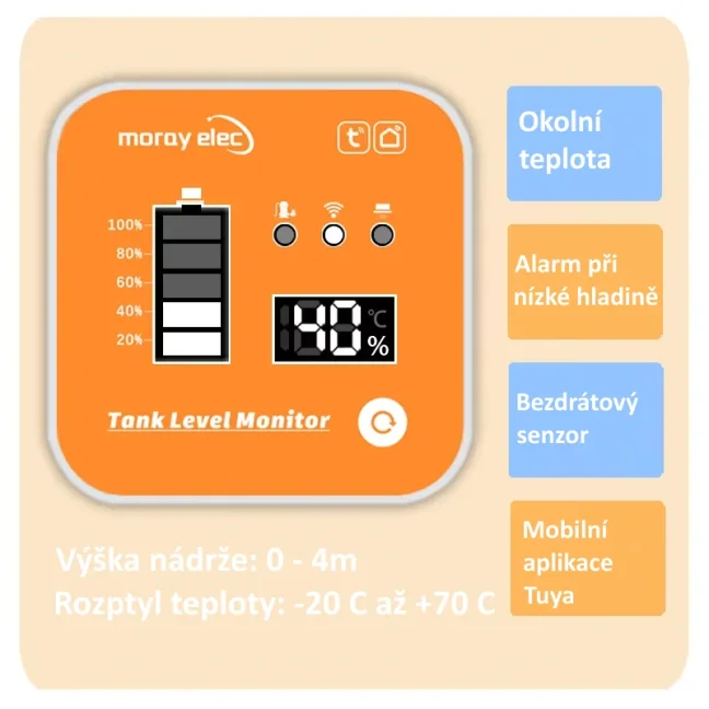 WiFi ultrazvukový senzor hladiny vody s displejem