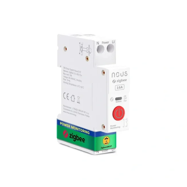Nous D1Z Zigbee DIN Spínací Modul 1CH, 16A s měřením spotřeby)