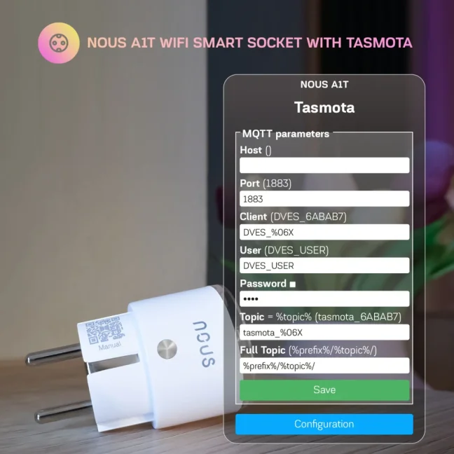 Nous A1T WiFi zásuvka s Tasmotou – 2 ks