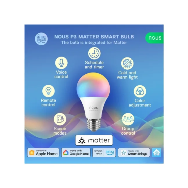 Nous P3 Tuya WiFi Matter žárovka RGB 9W E27 dvojbalení
