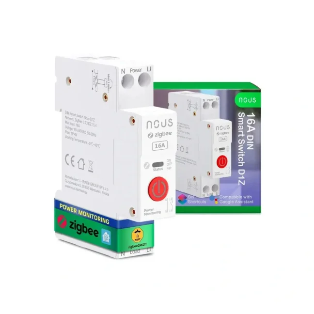 Nous D1Z Zigbee DIN Spínací Modul 1CH, 16A s měřením spotřeby)