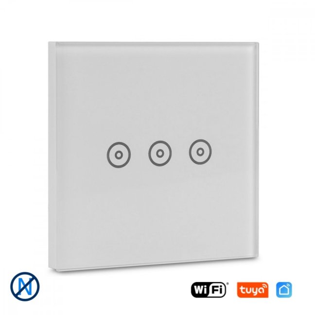 Třítlačítkový WiFi vypínač bez "nuly" - Tuya