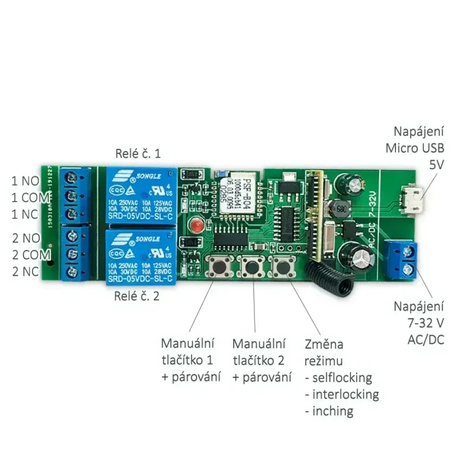 eWeLink 5V/7-32V 2CH RF + plastový box
