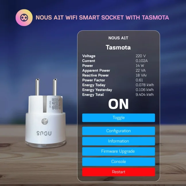 Nous A1T WiFi zásuvka s Tasmotou – 2 ks