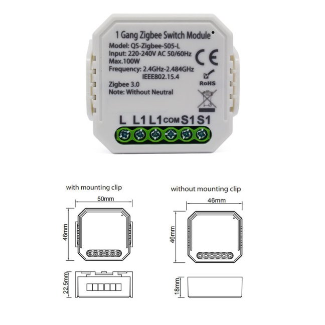 ZigBee Mini "bez nuly" - 1CH Smartica MI01Z