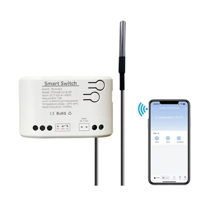 Zigbee beznapěťový spínač 1CH s měřením teploty Smartica BS05Z