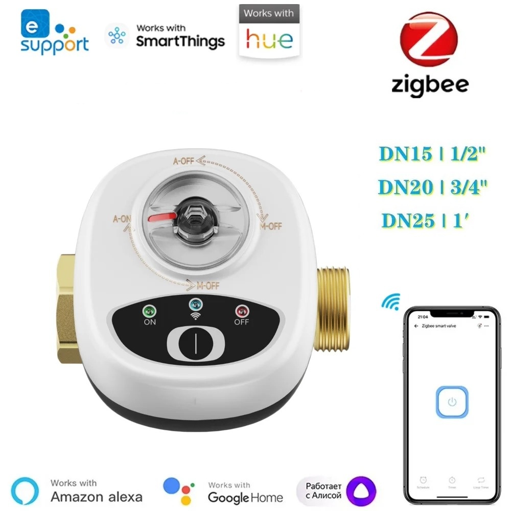eWeLink Zigbee vodní ventil DN25 s popisem tlačítka