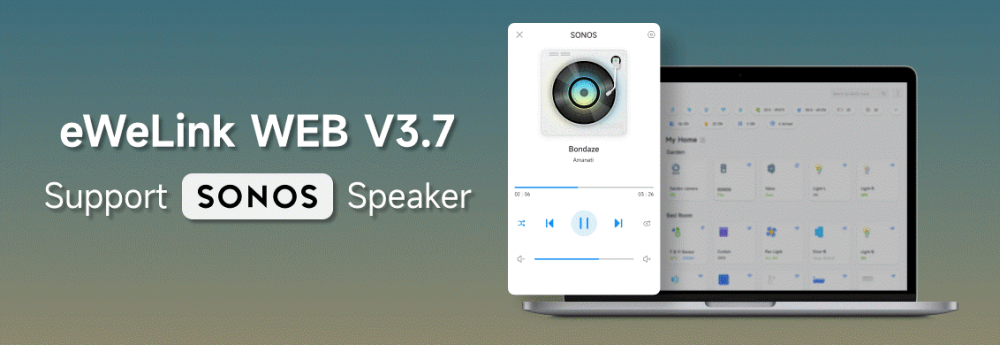 Banner eWeLink WEB V3.7 s podporou reproduktorů SONOS a přehráváním skladby v okně aplikace