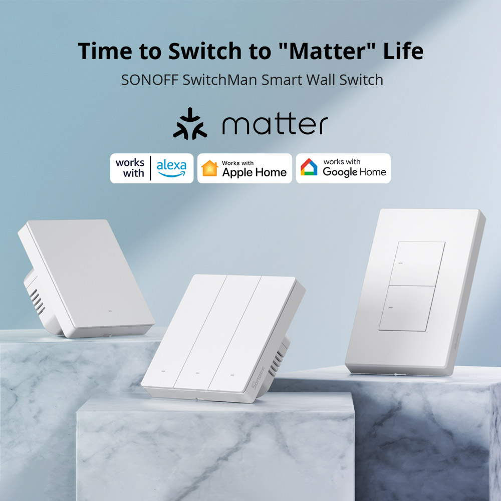 Sonoff M5-3C-80W Matter — tříkanálový nástěnný vypínač