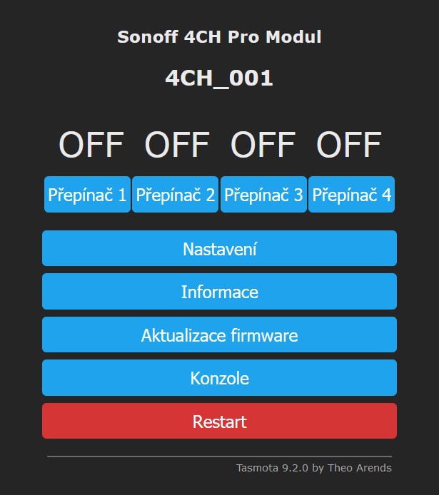 Sonoff 4CH PRO R3 — alternativní firmware Tasmota