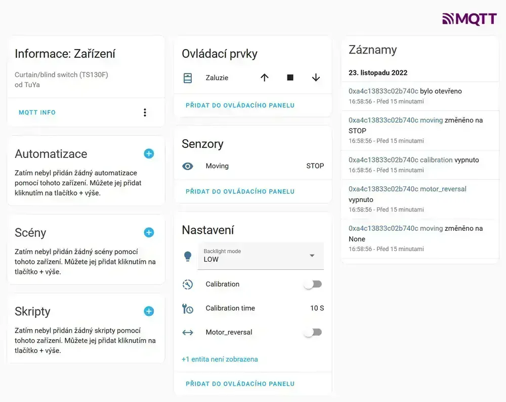Zařízení v Home Assistant přes zigbee2mqtt