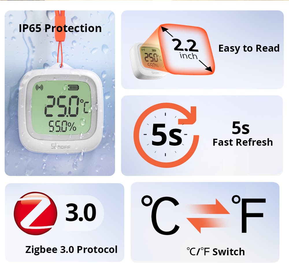 SONOFF SNZB-02WD Zigbee senzor teploty a vlhkosti