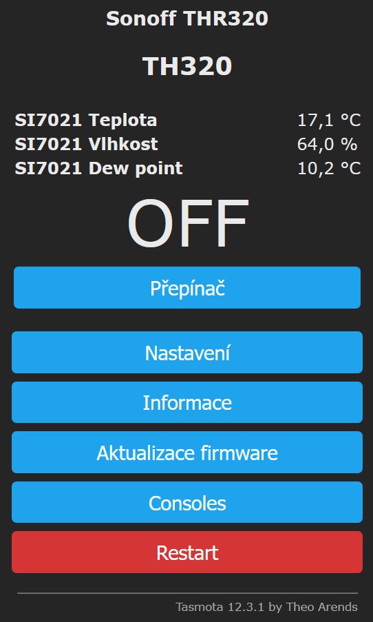 Sonoff THR320 s firmwarem Tasmota